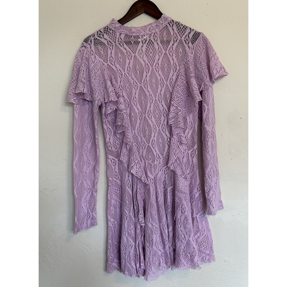 Free People Rock Candy Lace Ruffle Dress Purple M Crochet Sheer Dainty Coquette